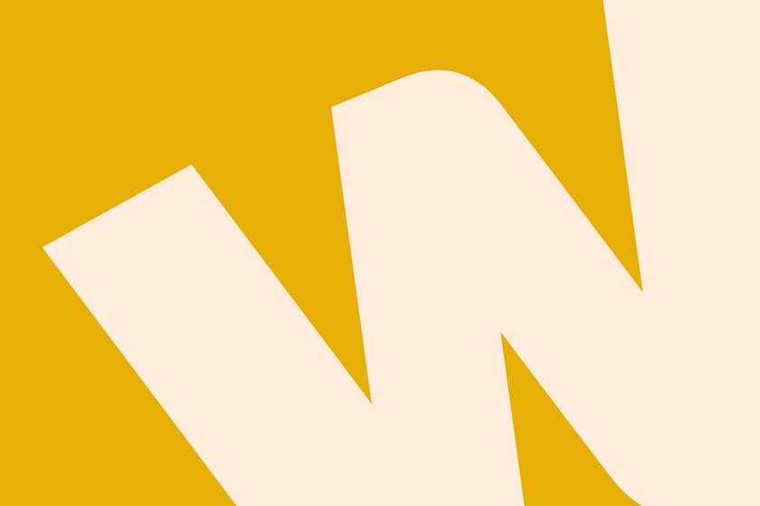 A beige letter W against a yellow background.