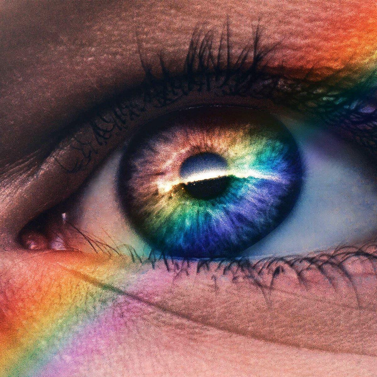 Rainbow reflected across eye