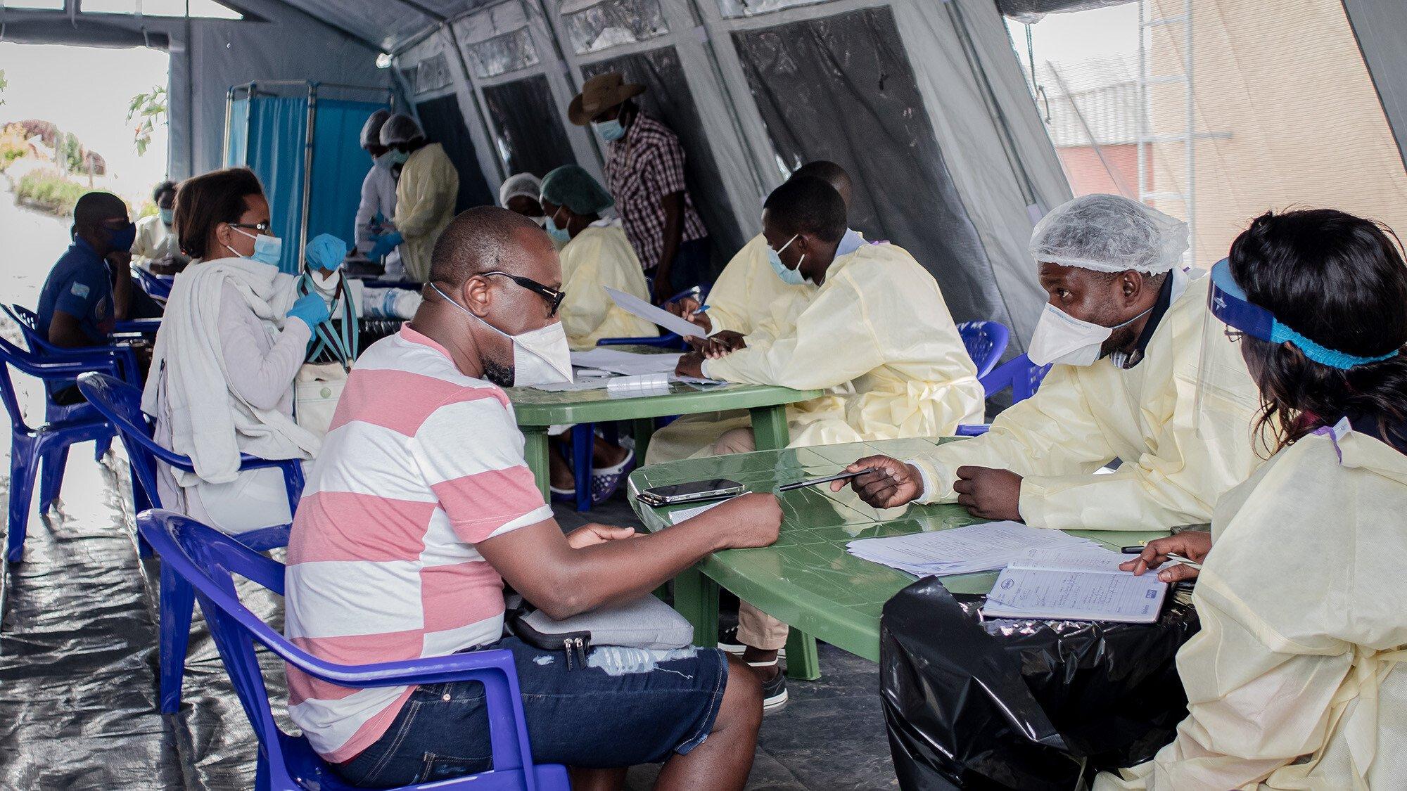 Health workers in the vaccination room during the COVID-19 vaccination campaign on May 5, 2021 in Goma, Democratic Republic of Congo.