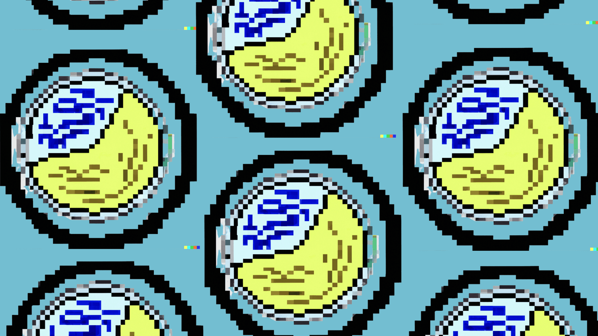 A series of pixelated petri dishes on a blue background