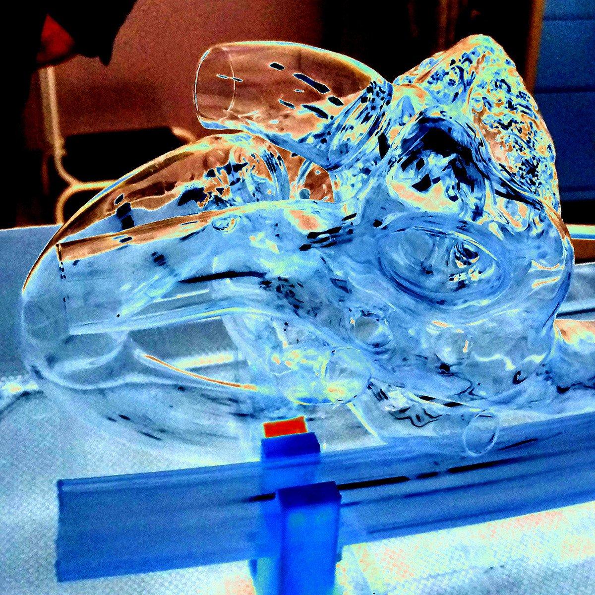 A glass heart used for developing robotic surgery and imaging technology and techniques